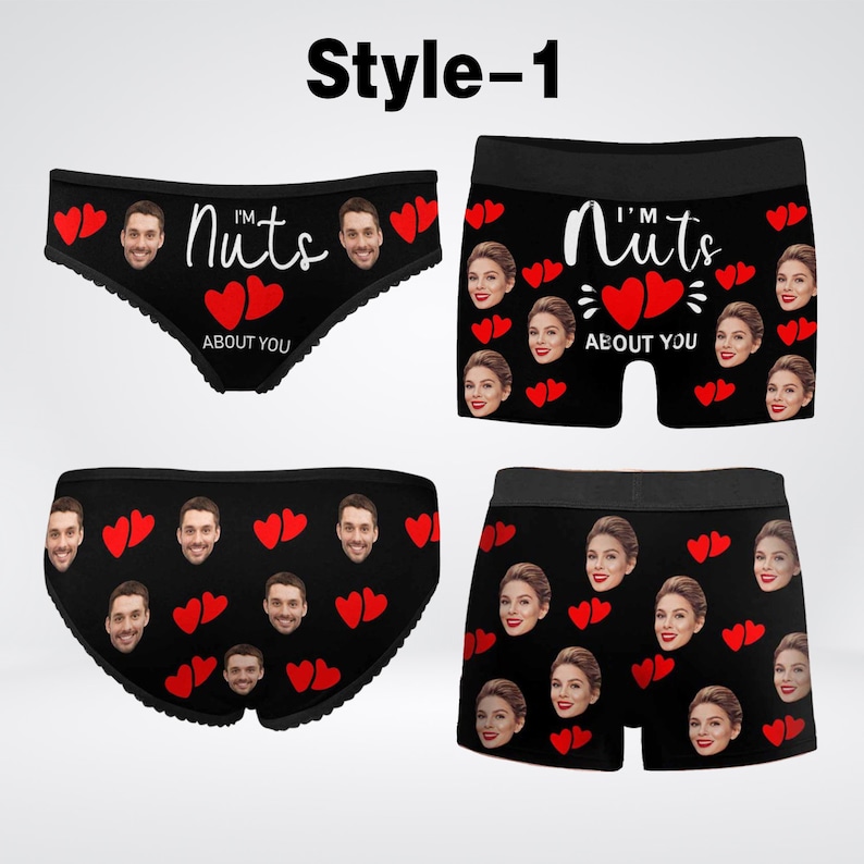 Personalized Matching Couple Underwear, Custom Photo Face Briefs, Couple's Anniversary Gift, Boyfriend Boxer Briefs, Girlfriend Lace Briefs image 2