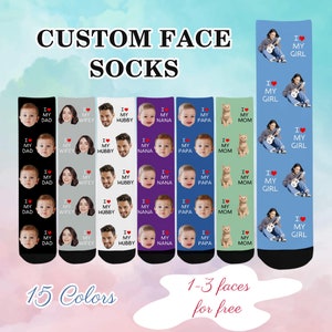 Custom Face Socks Gifts for Dad, Custom I Love Mom Socks, Funny Birthday Gifts for Friend, Custom Text Socks, Pet Photo Gifts for Grandma