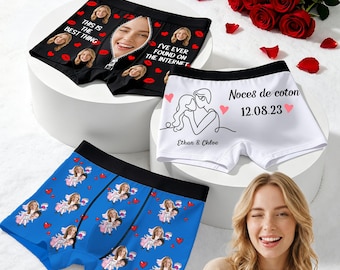 Custom Groom's Boxer Briefs with Face, Personalized Text on wedding Underwear, married gift
