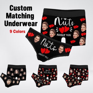 Personalized Matching Couple Underwear, Custom Photo Face Briefs, Couple's Anniversary Gift, Boyfriend Boxer Briefs, Girlfriend Lace Briefs image 1
