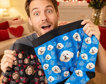 Custom Pet Face Boxer Briefs, Personalized Dog Cat Picture Underwear, Wife Photo Gift