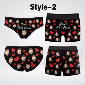 Personalized Matching Couple Underwear, Custom Photo Face Briefs, Couple's Anniversary Gift, Boyfriend Boxer Briefs, Girlfriend Lace Briefs image 3