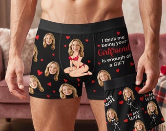 Custom Valentine Photo Boxer Briefs, Personalized Underwear Gift for Boyfriend, Happy Valentine's Day