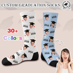 Custom Face Socks, Graduation socks. Class of 2025. Personalized Photo Socks, Custom Photo Socks with Text, Graduation Gift for Son Daughter