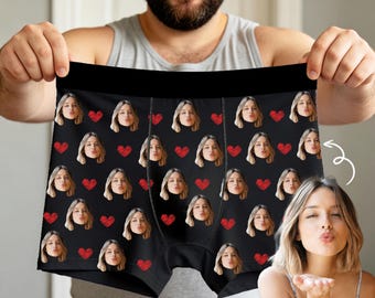 Custom Face Print Men's Boxer Briefs, Personalized Photo Underwear, Anniversary Gift For Boyfriend/Husband