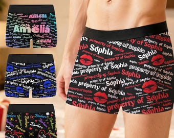 Personalized Name Boxer Briefs, Custom Text Mens Underwear, Funny Anniversary Gift for Husband BF