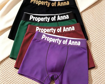 Personalized Men's Boxer Briefs, Waistband with Text, Anniversary Gift for Husband