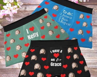 Custom Face Boxers, Personalized Underwear, Valentines Day Gift for Him Huaband Boyfriend