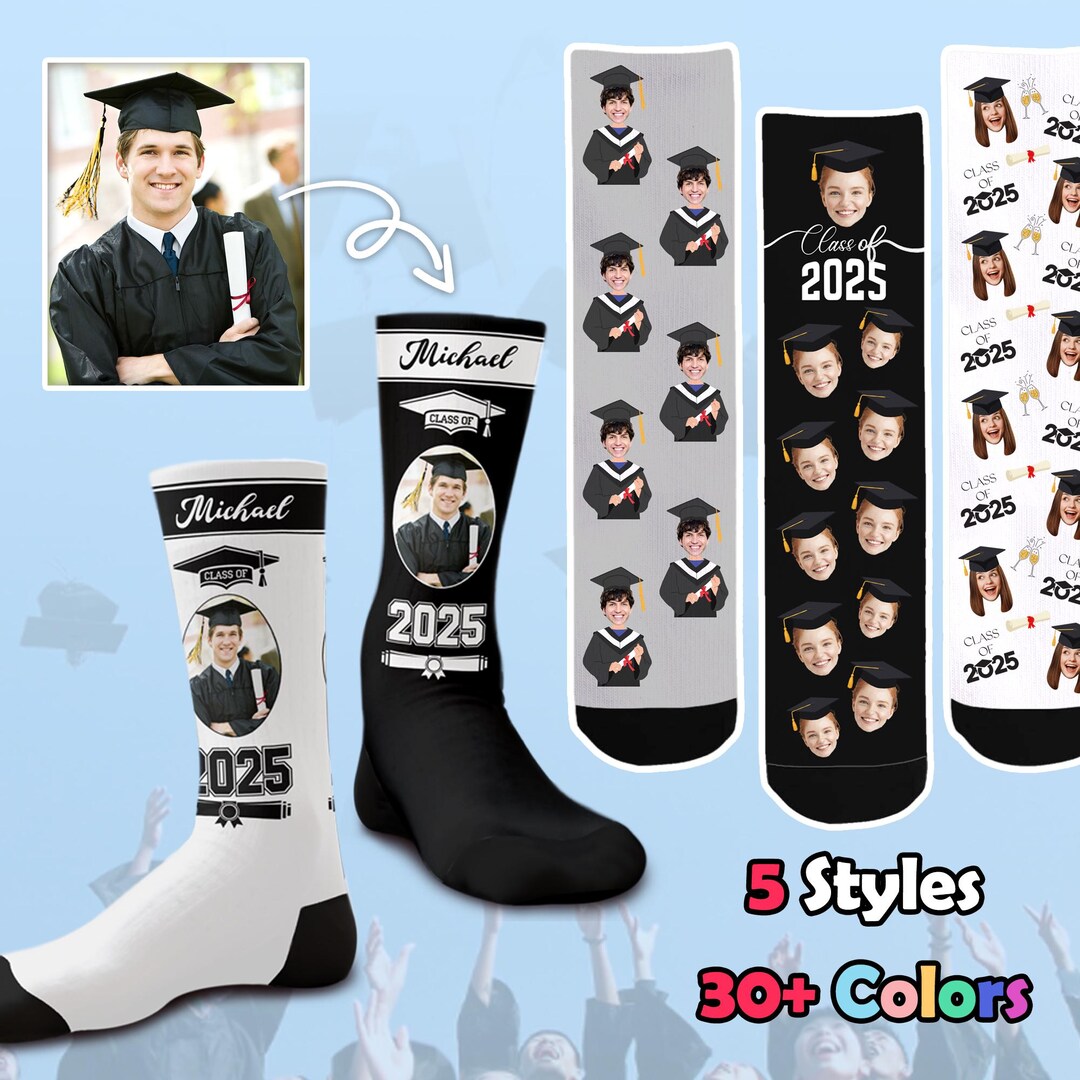 Custom Face Graduation Socks: Personalized Photo Gift, Class of 2025 - Etsy
