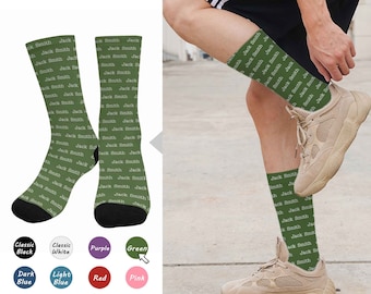 Personalized Name Printed Socks for Men, Custom Signature Socks Gifts for Women, Creative Socks with Text, Sublimated Crew Socks Made in USA