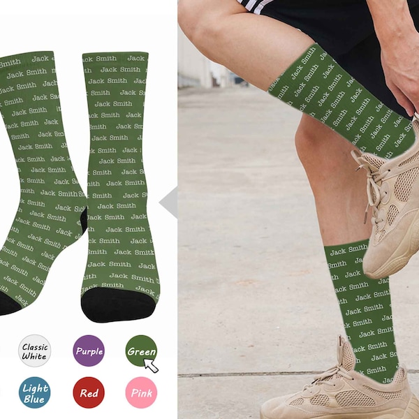 Personalized Name Printed Socks for Men, Custom Signature Socks Gifts for Women, Creative Socks with Text, Sublimated Crew Socks Made in USA