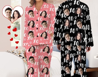 Valentine's Day Personalized XoXo Pajamas for Men/Women, Custom Face Photo Pajamas Set, Long-Sleeved Sexy Honeymoon Anniversary Pajamas Gift
