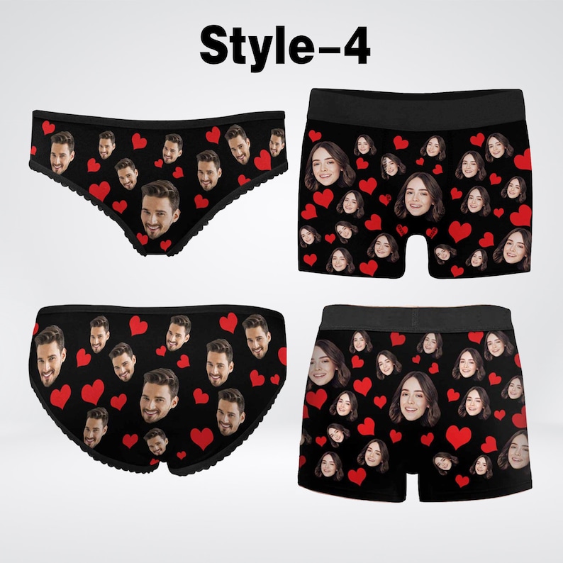 Personalized Matching Couple Underwear, Custom Photo Face Briefs, Couple's Anniversary Gift, Boyfriend Boxer Briefs, Girlfriend Lace Briefs image 5