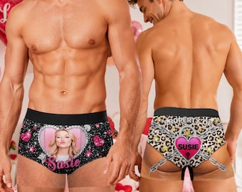 Personalized Funny Men’s Boxer Briefs, Custom Fake Underwear, Birthday Gag Gift For Him