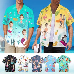 Custom Hawaiian Shirt for Men Women, Personalized Funny Cartoon Shirts with Face, Customize Summer Beach Aloha Short Sleeve Hawaii Shirts