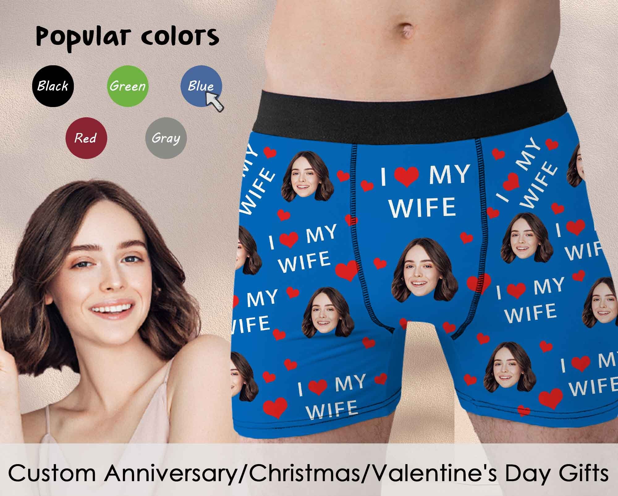 Custom Men's Face Boxer Briefs Shorts Underwear with Wife Photo Text XS-5XL 