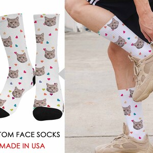 Custom Cute Cat Face Socks, Personalized Pet Picture Print Socks, Funny Socks for Men/ Women, Creative Birthday Gift, American Printed Socks