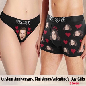 Personalized Face Couple Underwear, Custom Photo Face Briefs for Women, Anniversary Gift, Face Boxer Briefs for Him, Custom Thong for Wife