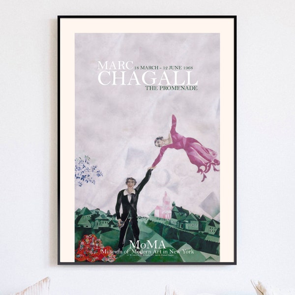 Marc Chagall Exhibition Poster | The Promenade | Marc Chagall Artwork | Lovers Art | Moderno Decor | Vienna 1970 Art Exhibition