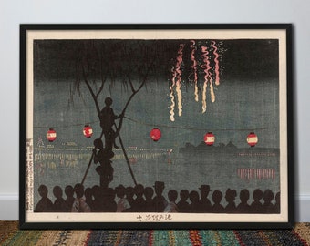 Fireworks at Ikenohata | Framed Art | Kobayashi Kyochika| Living Room Decor | Wall Decor | Art Print | Japanese | Art Gifts | Modern Art