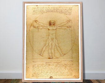 Leonardo da Vinci | Vitruvian Man | Da Vinci Print | Renaissance Art | Kitchen Poster | Drawing | Vintage Geometric Print |  Divine Sketch