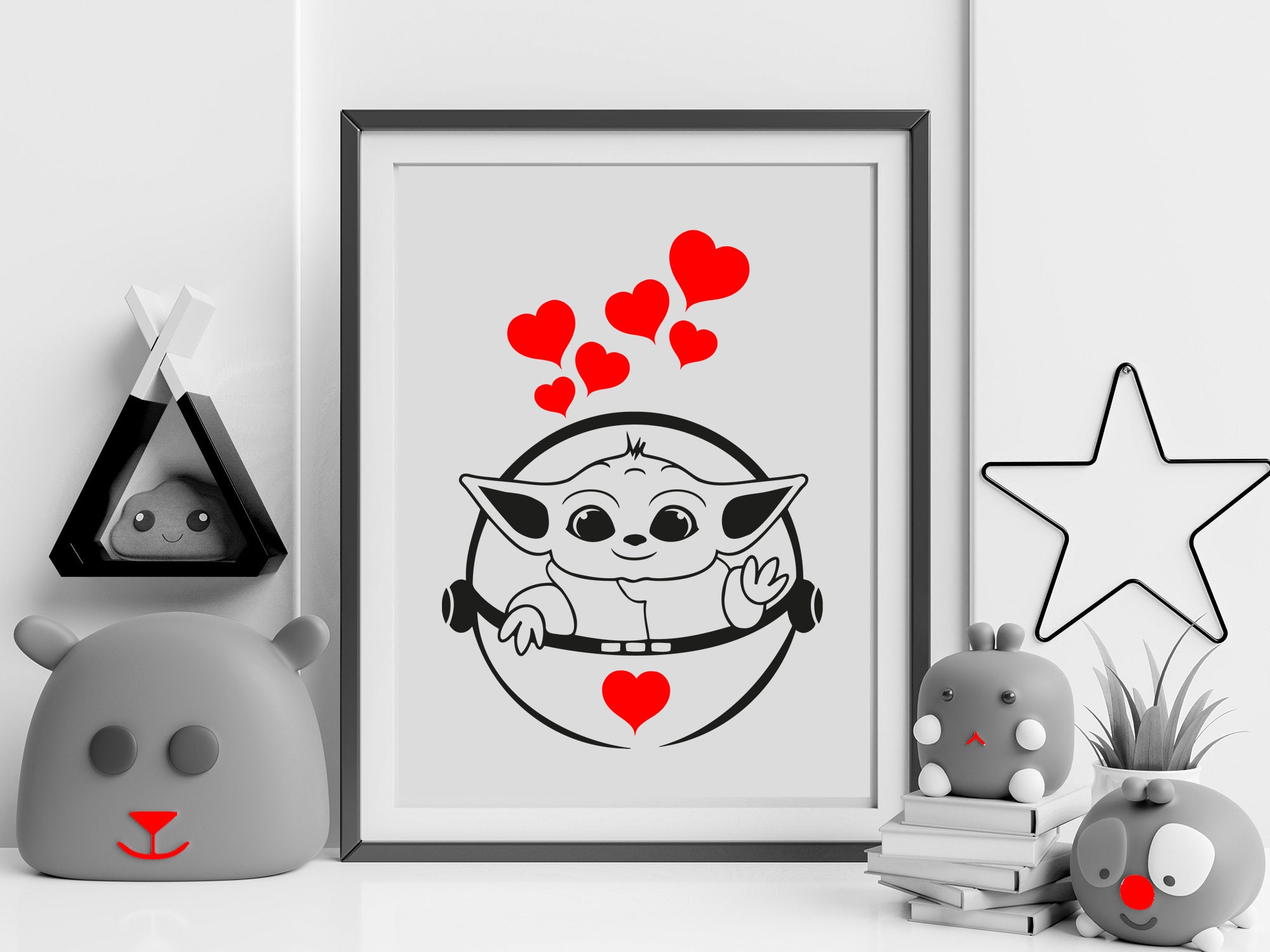 Download Baby Yoda SVG with red hearts perfect for T-shirts iron on ...
