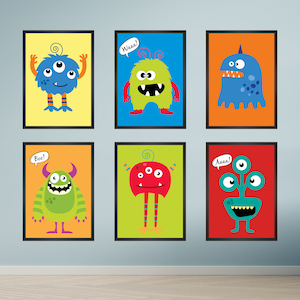 Colorful Monster Prints: Playroom Wall Art, Set of 6 (Digital Download)