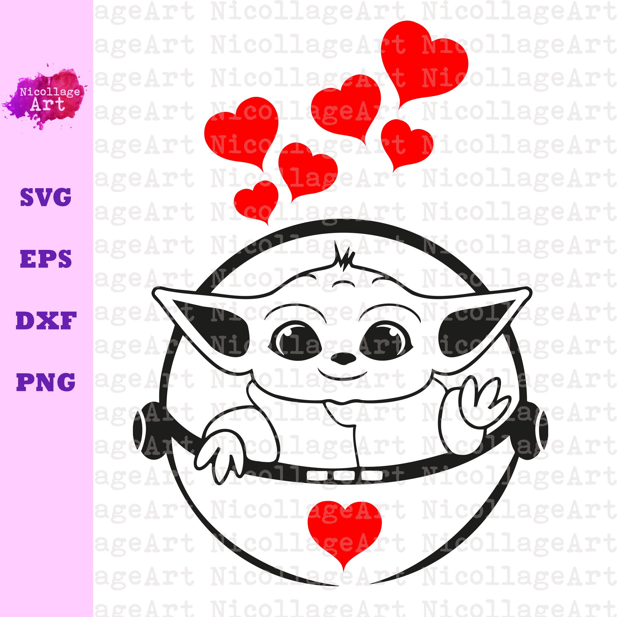 Download Baby Yoda SVG with red hearts perfect for T-shirts iron on | Etsy