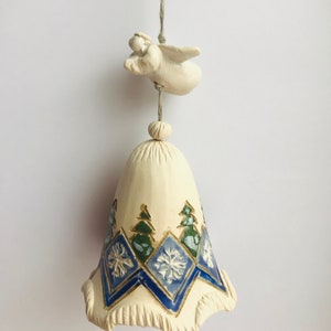 Small white ceramic bell with angel/ Handmade ceramic bell/ Christmas bell/ Christmas gift/ Christmas decoration/ Christmas ornament