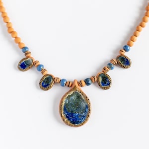 Big ceramic drop necklace/ Blue necklace/ Handmade necklace/ Handmade jewelry/ Necklace pendant/ Wedding necklace/ Women's necklace