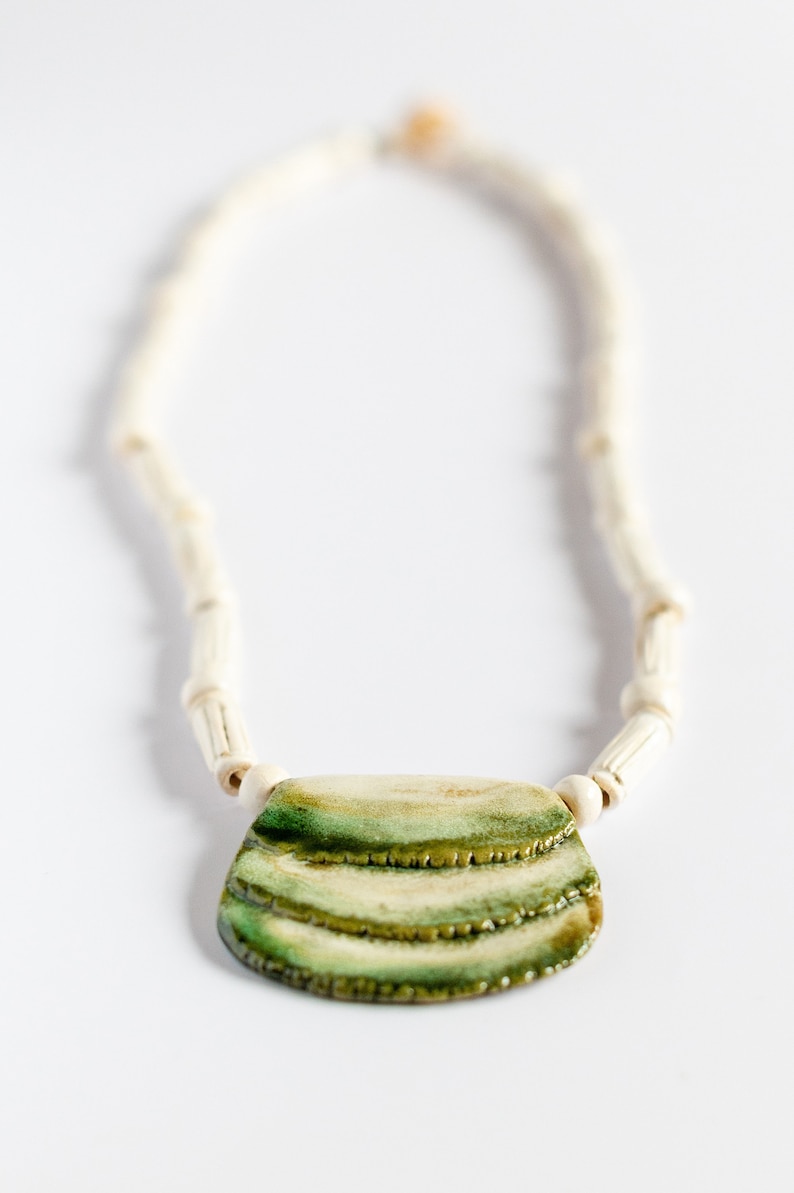 Big ceramic shell necklace Sea shell pendant necklace Handmade jewelry Ceramic jewelry Chunky necklace Romantic necklace Gift for her
