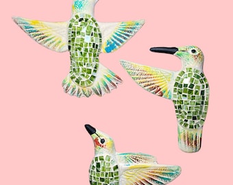 Art mosaïque de colibri suspendu au mur, ensemble de 3, vitromosaico