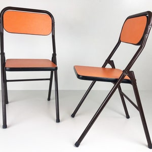 Funky orange with brown 1970's retro children's folding chair, mcm, Denmark 1970's