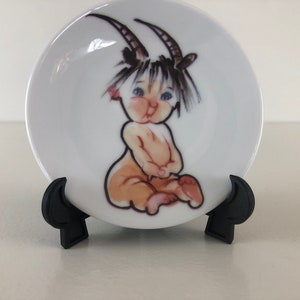 Cute porcelain Capricorn plaquette, design Christel Marott, Royal Copenhagen 2000s