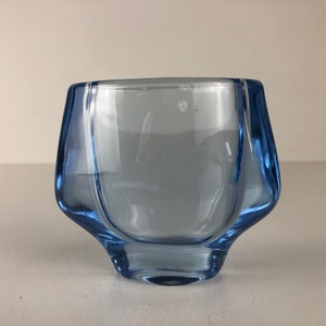 Small Holmegaard glass vase in aqua blue. Design Per Lütken for Holmegaard Denmark, Mid Century Modern Glass Design.