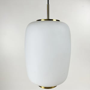 White opal glass China pendant light (Kina Pendel). Design Bent Karlby, Denmark 1950s Mid Century Modern, minimalistic.