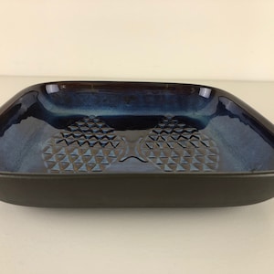 Large square Søholm dish from the EJ64 Blue series, design Einar Johansen, Denmark 1960s Mid Century Modern Design.
