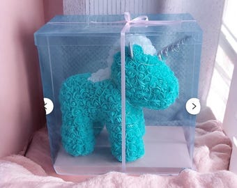 Rose Flower Unicorn with LED Lights, Personalized Gift Box