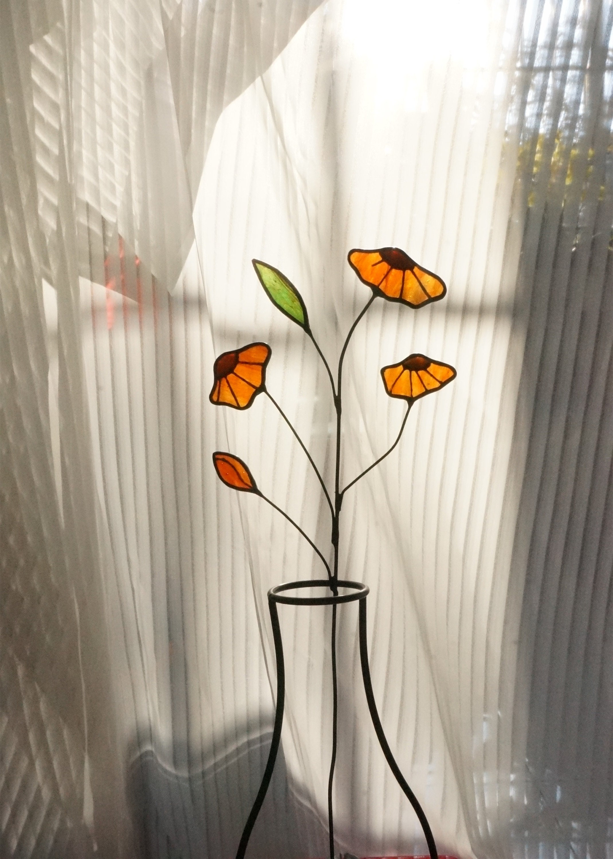 3D Stained Glass Flower Bouquet Glass Art, Flower Suncatcher Stems, Poppies  Flowers, Plant Stake Flowers , Table Decor,glass Art 