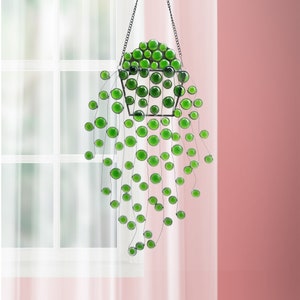 String of Pearls window hangings plant stained glass,Fake Senecio Rowleyanus,Trailing Succulent wall window plant decor