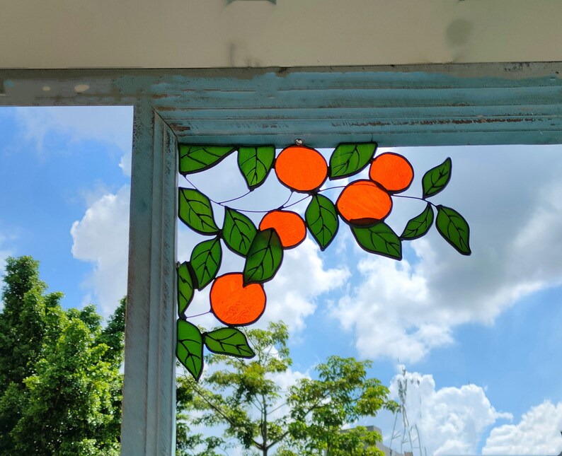 Orange Tree Stained Glass Window Corner Decororange Tree Etsy