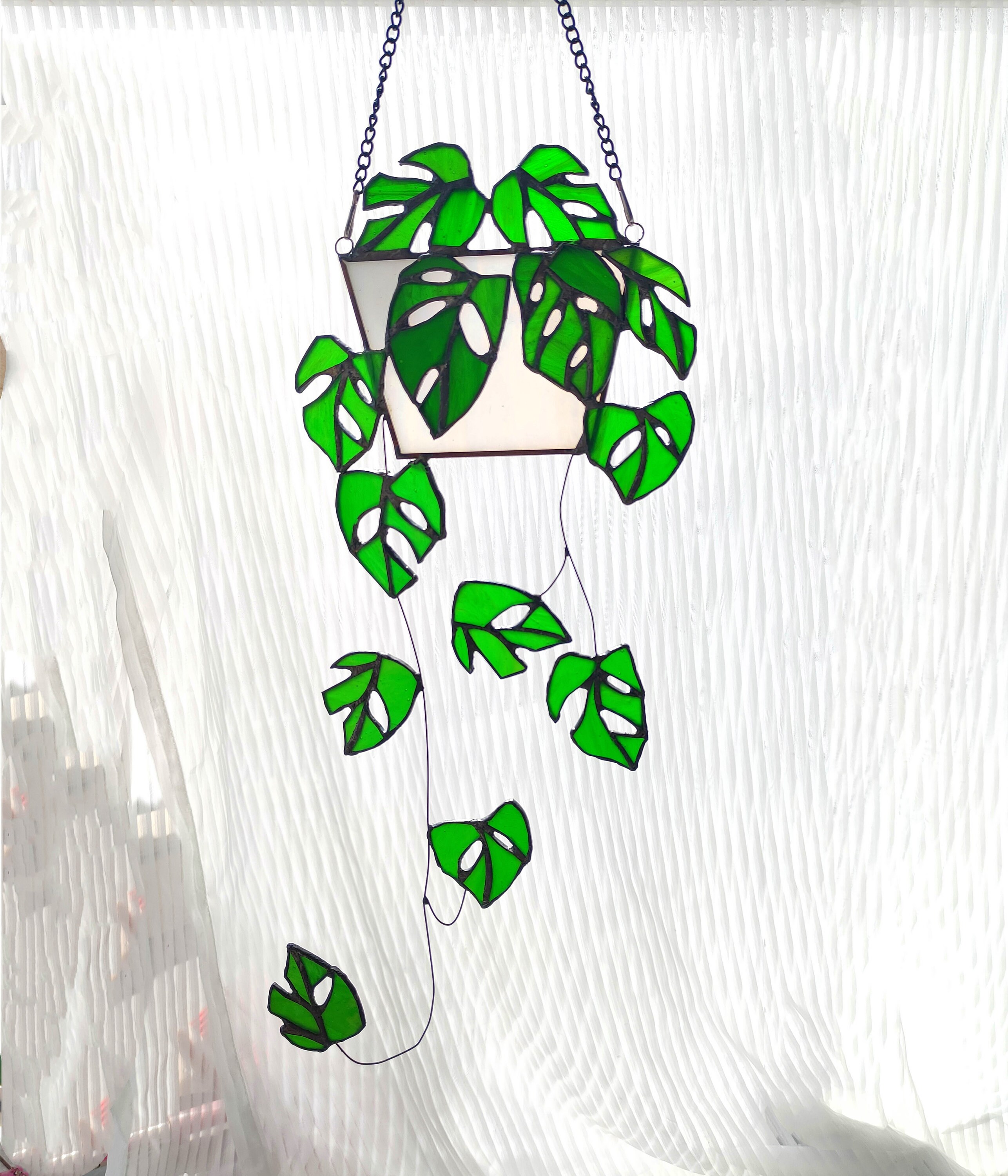 Monstera Hanging Plant Stained Glass Window Decorfake Etsy UK