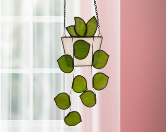 Window hanging Plants suncatcher,stained glass plants hanging,wall window plant decor