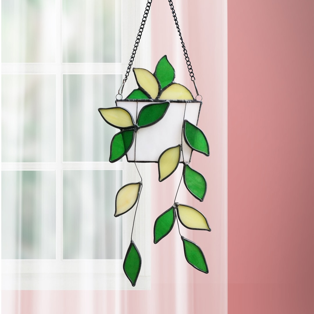 Stained Glass Window Hangings Plants Suncatcherplants Glass Etsy