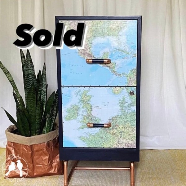 SOLD / Refurbished Filing cabinet/ 2 drawer metal filing cabinet/ Copper pipe base filing cabinet / Map filing cabinet