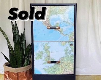 SOLD / Refurbished Filing cabinet/ 2 drawer metal filing cabinet/ Copper pipe base filing cabinet / Map filing cabinet