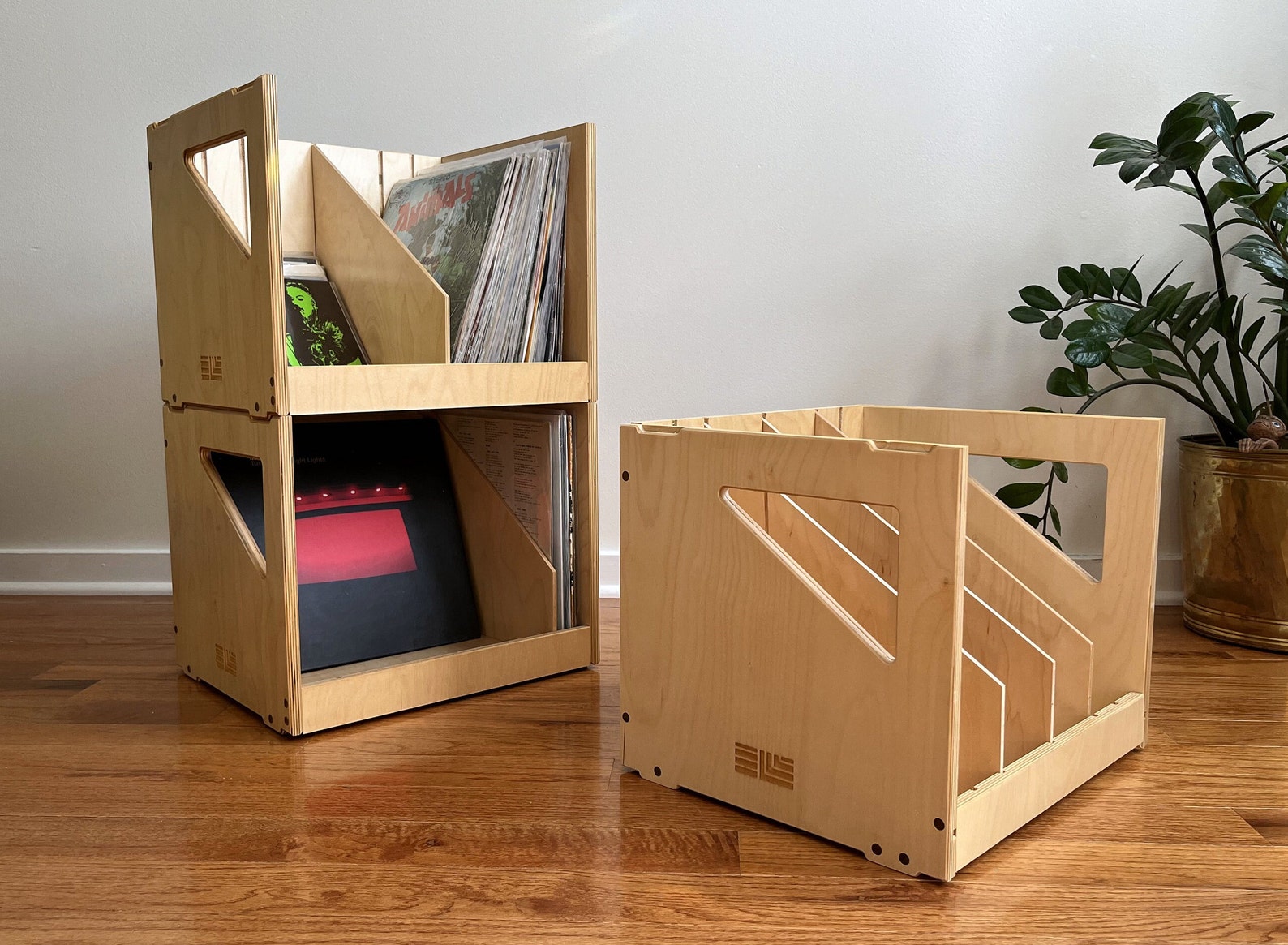 Vinyl LP Record Storage Crate - Stackable - Standard, Walnut