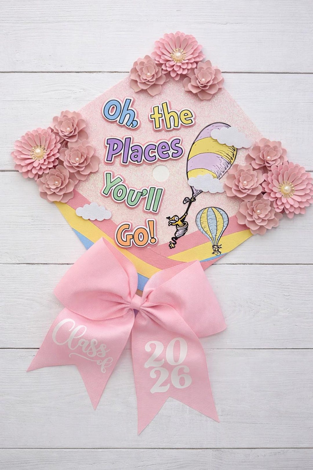 Oh the Places You'll Go Graduation Cap Topper | Class of 2026 Pink ...