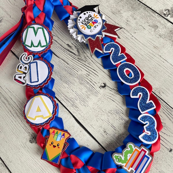 Custom Kindergarten graduation Ribbon Lei, Kinder Lei, Kinder Ribbon Lei, Kinder graduation Lei 2024