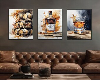 Bourbon Wall Art Printable x3 - Bourbon Wall Art - Bourbon Wall Decor - Bourbon Gifts For Men - Bourbon Watercolor - Bourbon Lover Gift